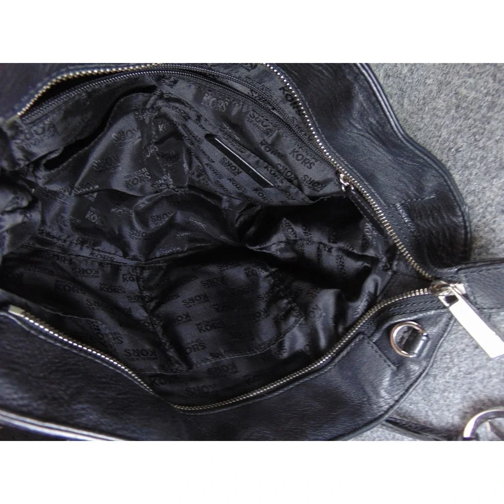 Michael Kors Savannah Satchel Black Pebbled Leather Silver Hardware‎ 38F5YSLT2L